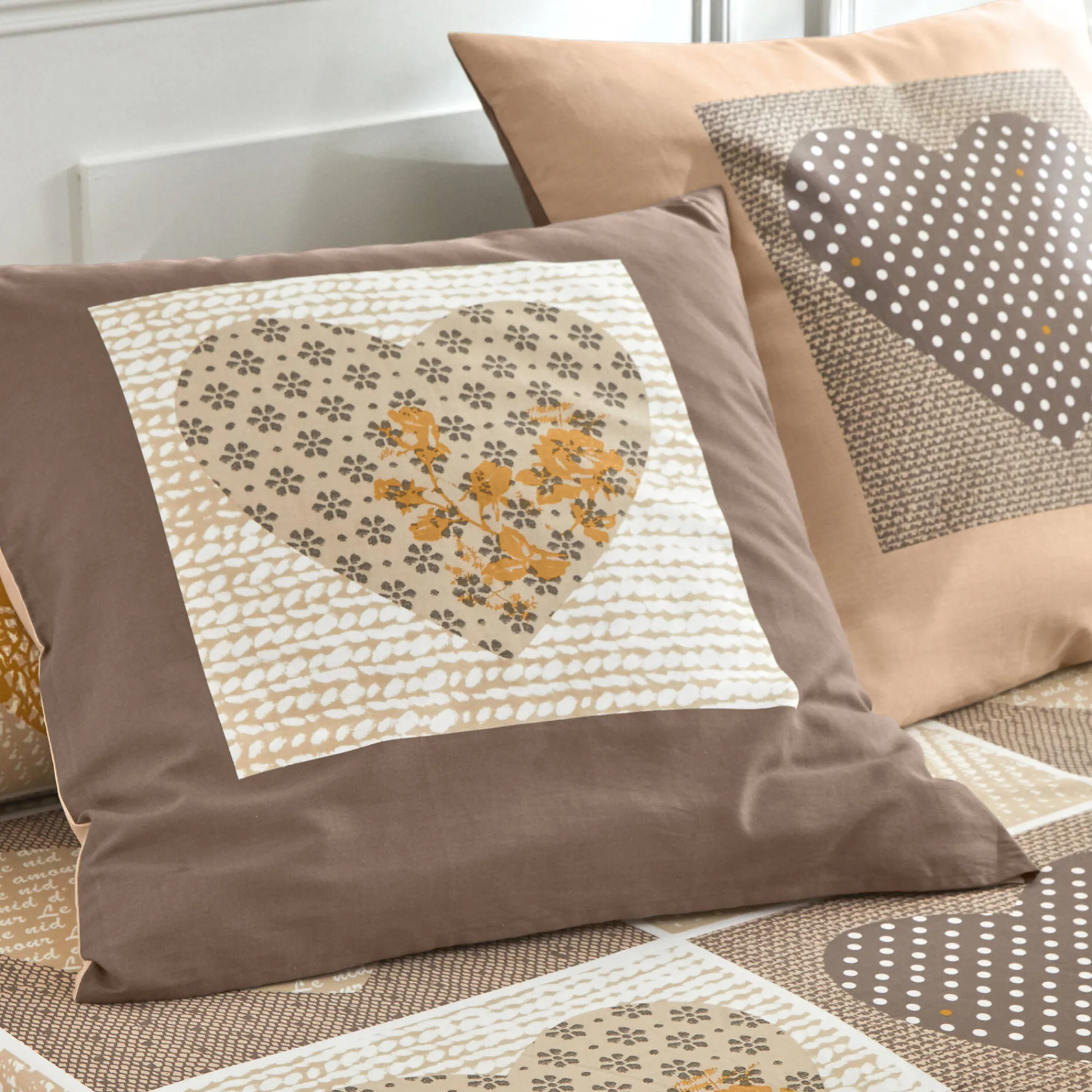 Fantasie Bedlinnen|Vlak Laken<Blancheporte Bedlinnen Lovely in katoen met hartjesprint beige / karamel