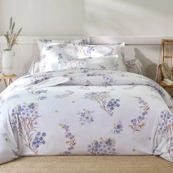 Fantasie Bedlinnen|Vlak Laken<Colombine Bedlinnen Madeleine, in katoen wit / blauw