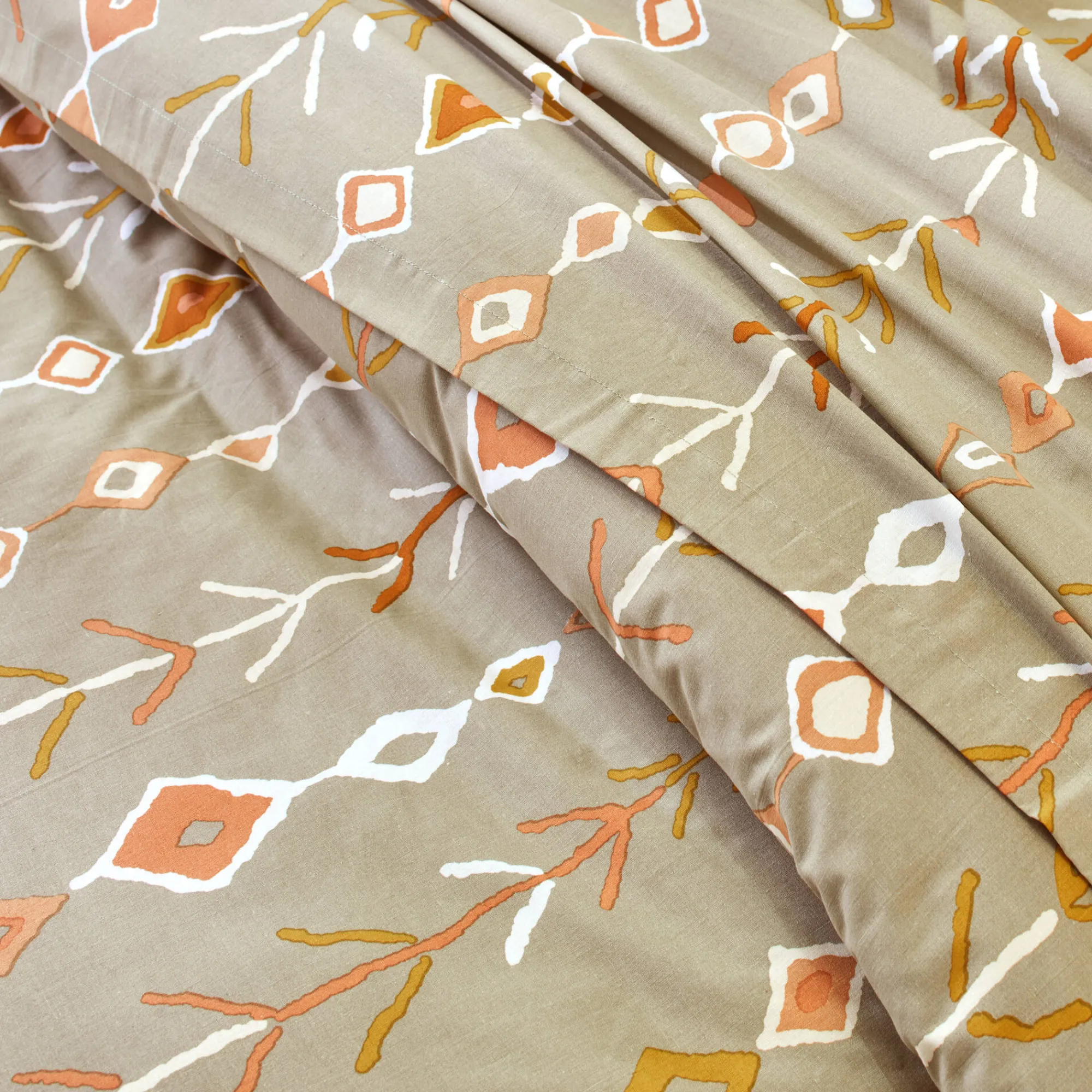 Fantasie Bedlinnen|Vlak Laken<Blancheporte Bedlinnen Mahe in katoen met etnische print beige