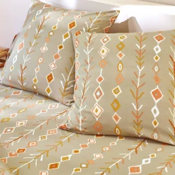 Fantasie Bedlinnen|Vlak Laken<Blancheporte Bedlinnen Mahe in katoen met etnische print beige