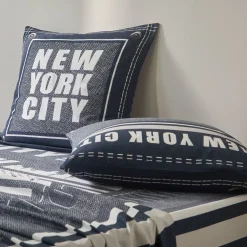 Fantasie Bedlinnen|Vlak Laken<Blancheporte Bedlinnen Manhattan, in bedrukt polykatoen met New York print marineblauw