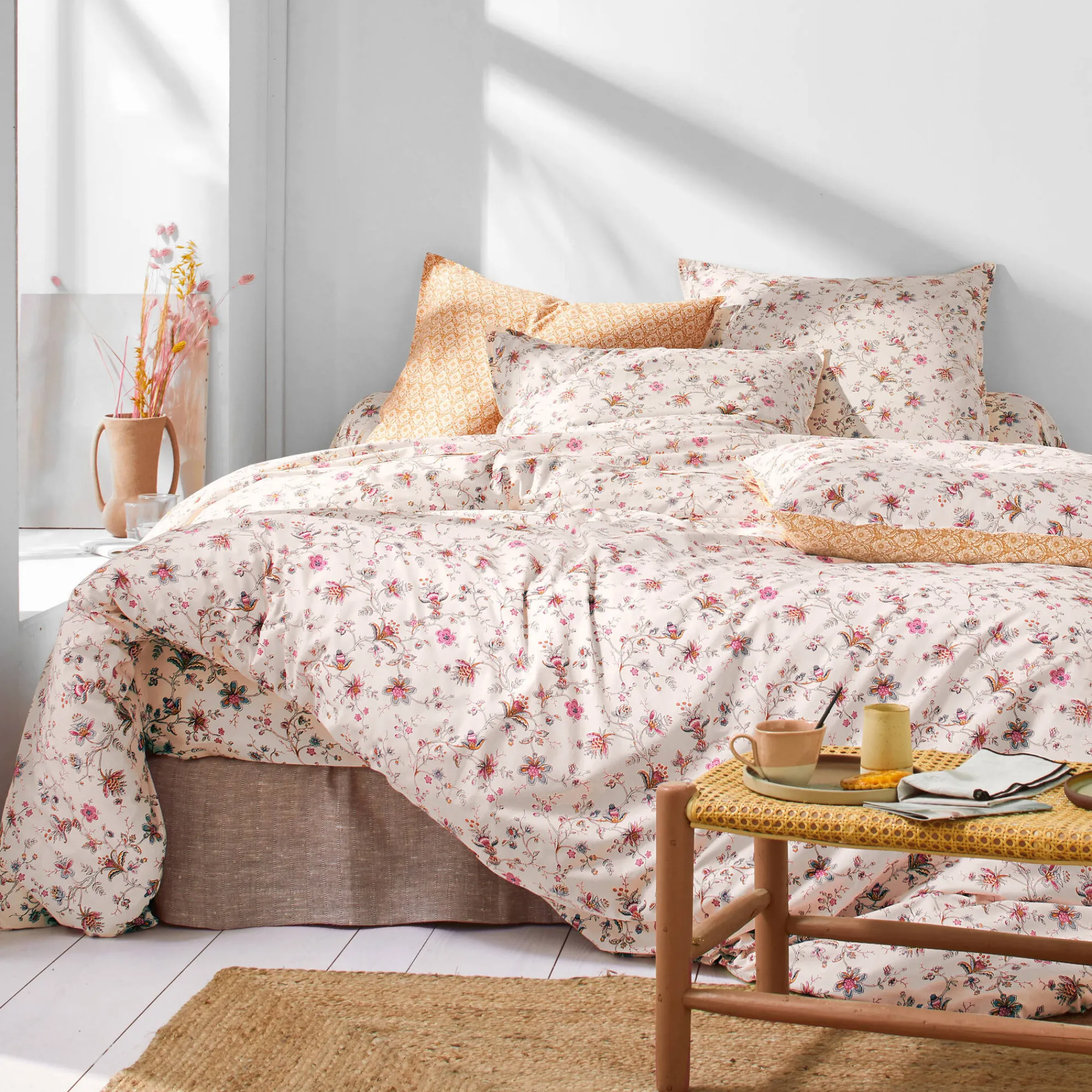 Fantasie Bedlinnen|Vlak Laken<Blancheporte Bedlinnen Margaux in katoen met bloemenprint ecru