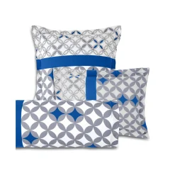 Fantasie Bedlinnen|Vlak Laken<Colombine Bedlinnen Marlow, katoen met geometrische motieven grijs / blauw