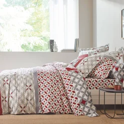 Fantasie Bedlinnen|Vlak Laken<Colombine Bedlinnen Marlow, katoen met geometrische motieven grijs / rood