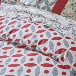 Fantasie Bedlinnen|Vlak Laken<Colombine Bedlinnen Marlow, katoen met geometrische motieven grijs / rood