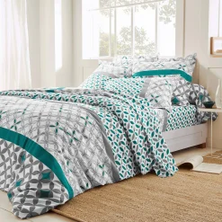 Fantasie Bedlinnen|Vlak Laken<Colombine Bedlinnen Marlow, katoen met geometrische motieven grijs / groen