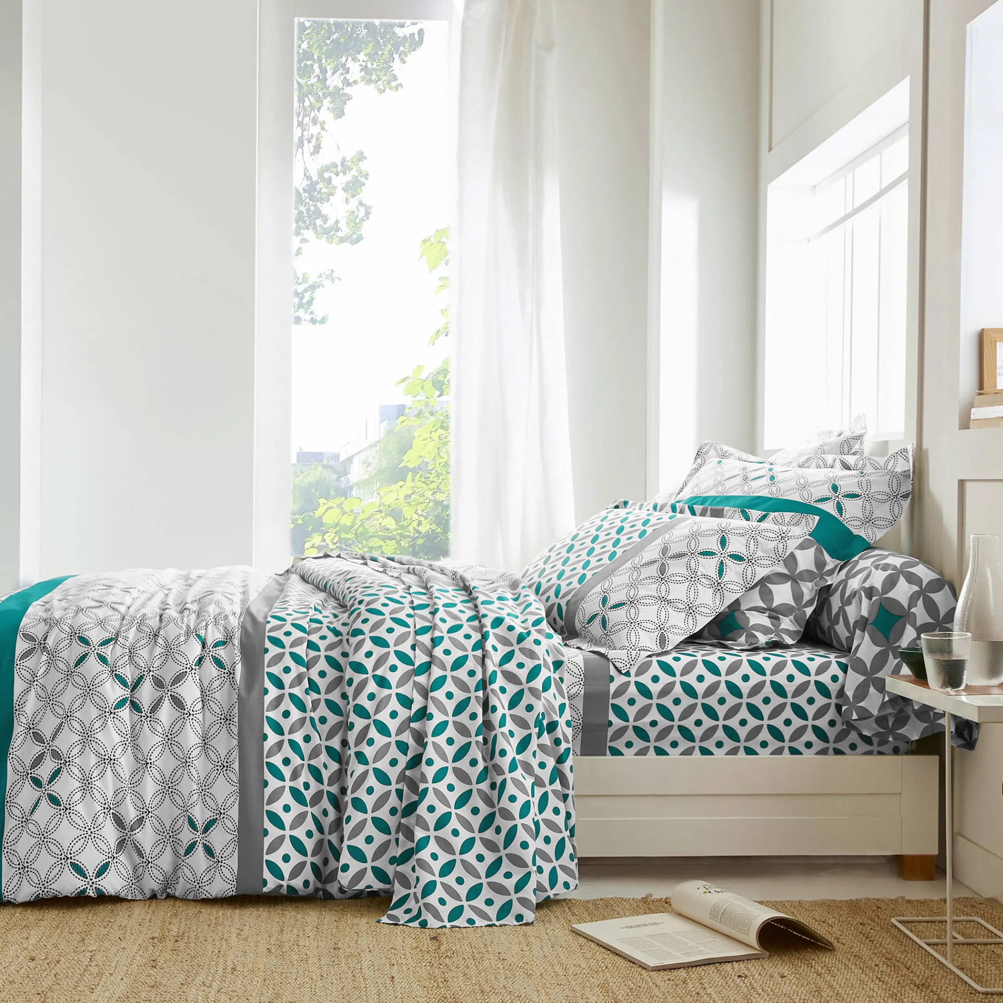 Fantasie Bedlinnen|Vlak Laken<Colombine Bedlinnen Marlow, katoen met geometrische motieven grijs / groen