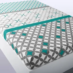 Fantasie Bedlinnen|Vlak Laken<Colombine Bedlinnen Marlow, katoen met geometrische motieven grijs / groen