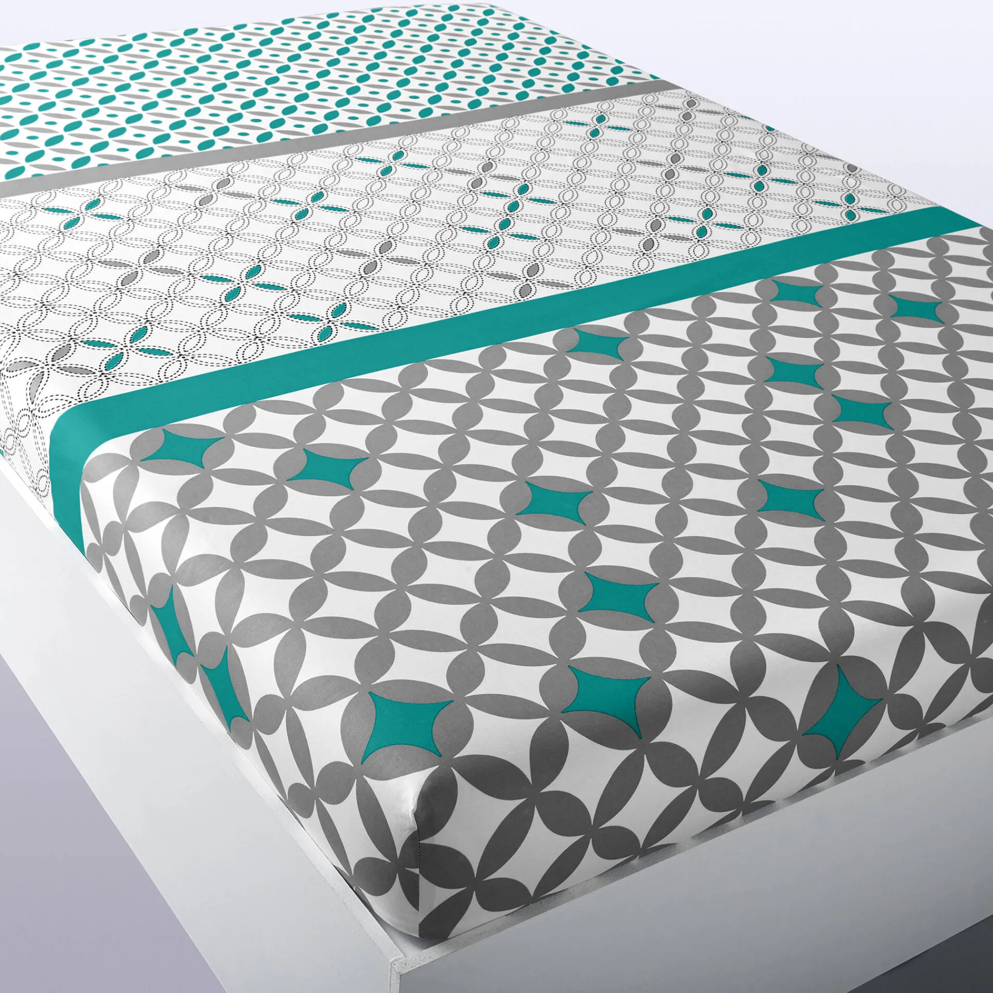 Fantasie Bedlinnen|Vlak Laken<Colombine Bedlinnen Marlow, katoen met geometrische motieven grijs / groen