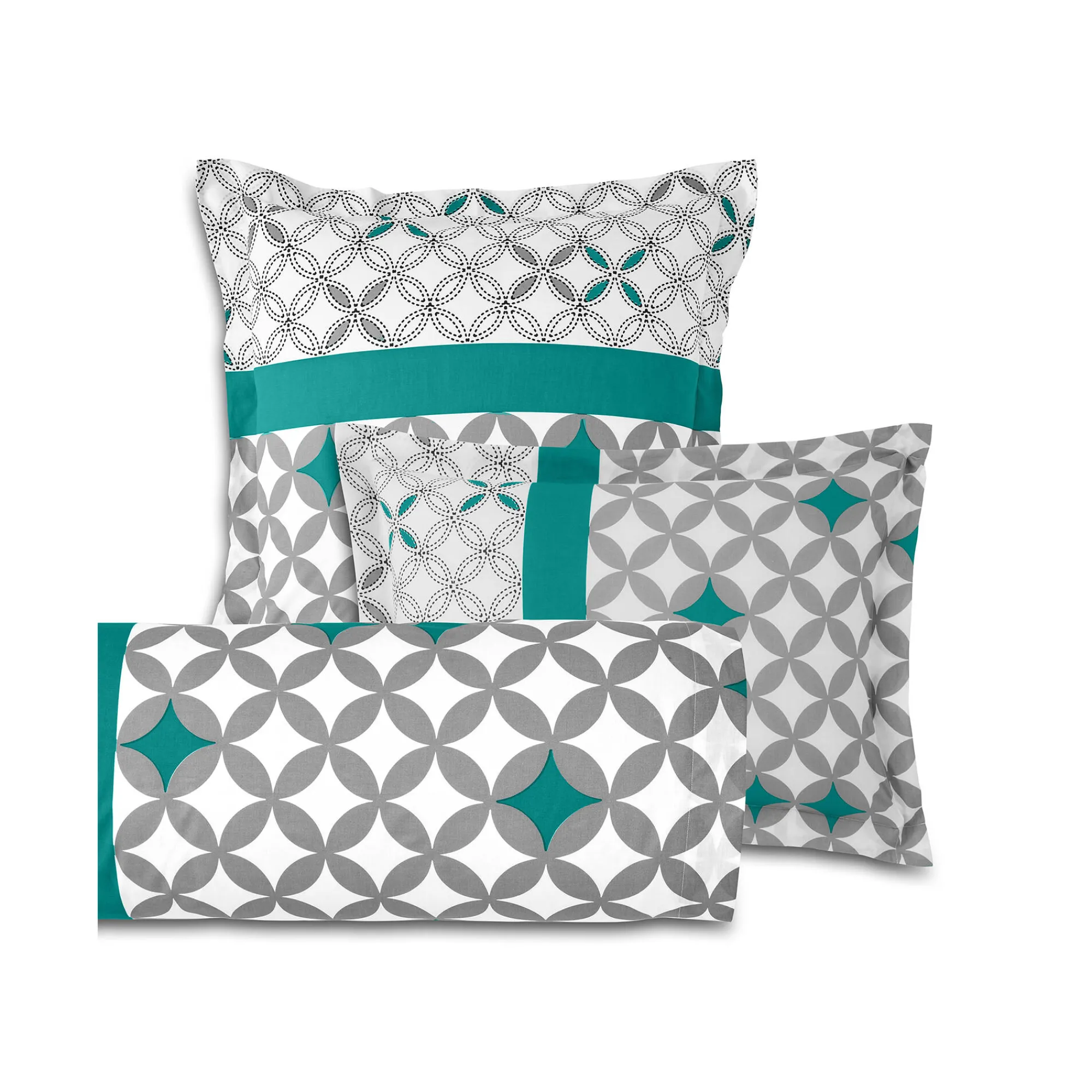 Fantasie Bedlinnen|Vlak Laken<Colombine Bedlinnen Marlow, katoen met geometrische motieven grijs / groen