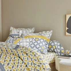 Fantasie Bedlinnen|Vlak Laken<Colombine Bedlinnen Marlox in katoen met geometrische motieven grijs / geel