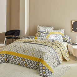 Fantasie Bedlinnen|Vlak Laken<Colombine Bedlinnen Marlox in katoen met geometrische motieven grijs / geel