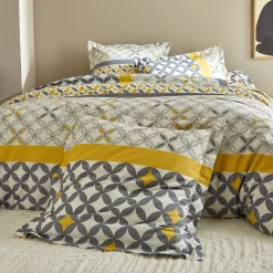 Fantasie Bedlinnen|Vlak Laken<Colombine Bedlinnen Marlox in katoen met geometrische motieven grijs / geel