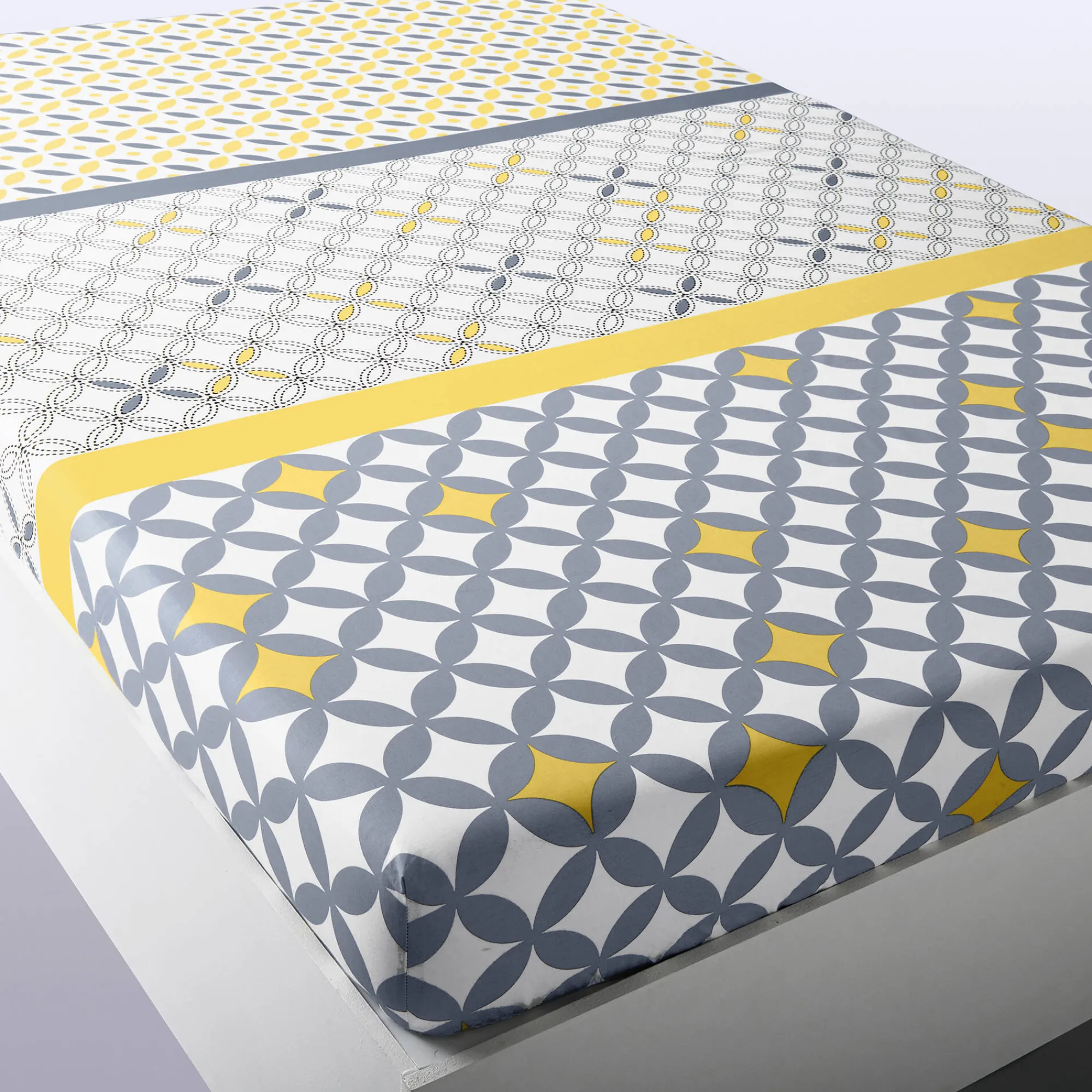 Fantasie Bedlinnen|Vlak Laken<Colombine Bedlinnen Marlox in katoen met geometrische motieven grijs / geel