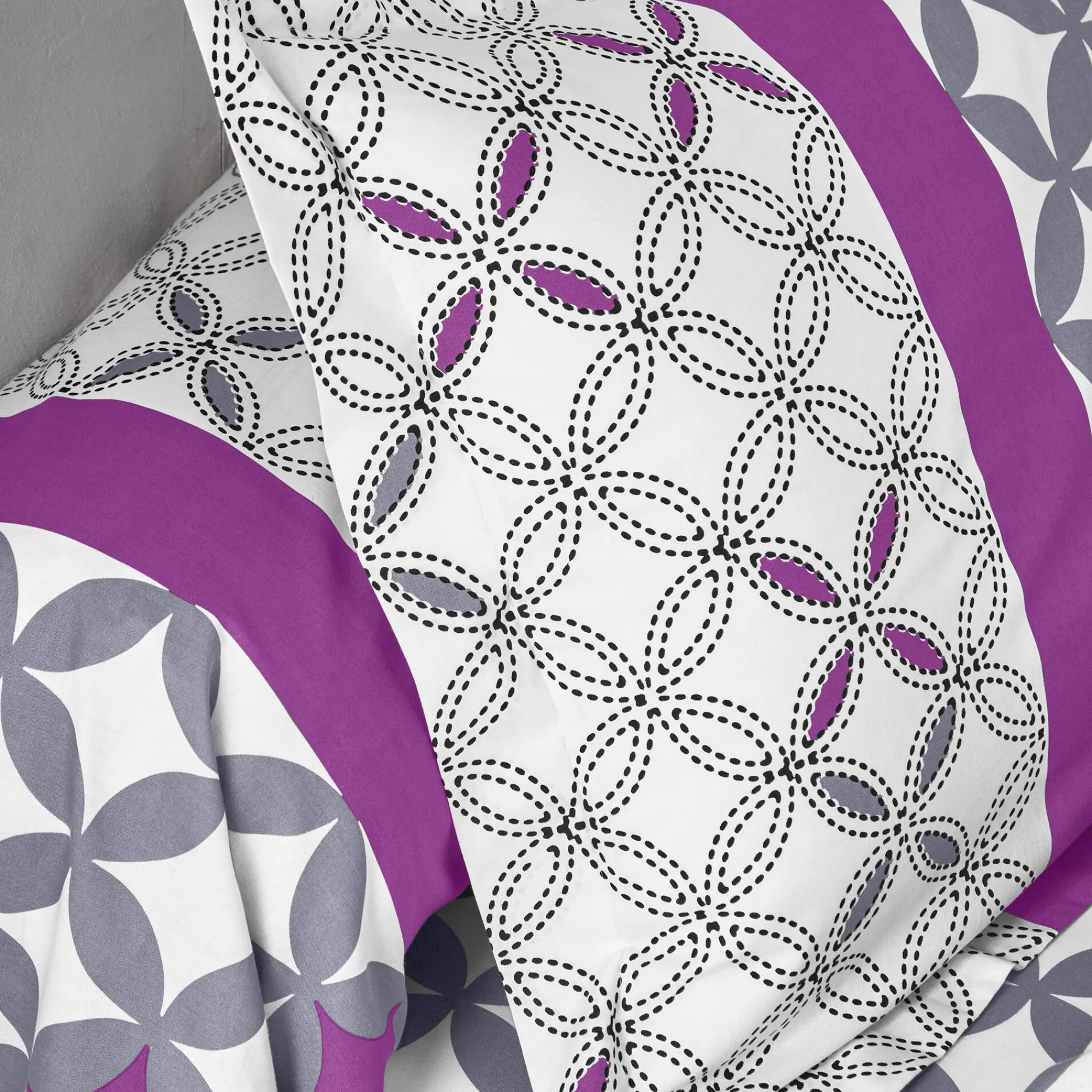 Fantasie Bedlinnen|Vlak Laken<Colombine Bedlinnen Marlox in katoen met geometrische motieven grijs / paars