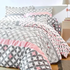 Fantasie Bedlinnen|Vlak Laken<Colombine Bedlinnen Marlox in katoen met geometrische motieven grijs / roze