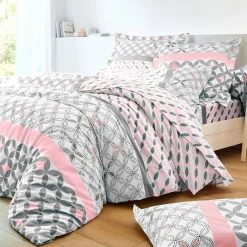 Fantasie Bedlinnen|Vlak Laken<Colombine Bedlinnen Marlox in katoen met geometrische motieven grijs / roze