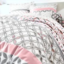 Fantasie Bedlinnen|Vlak Laken<Colombine Bedlinnen Marlox in katoen met geometrische motieven grijs / roze