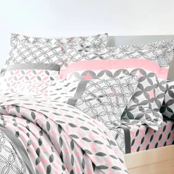 Fantasie Bedlinnen|Vlak Laken<Colombine Bedlinnen Marlox in katoen met geometrische motieven grijs / roze
