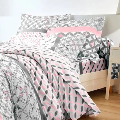 Fantasie Bedlinnen|Vlak Laken<Colombine Bedlinnen Marlox in katoen met geometrische motieven grijs / roze