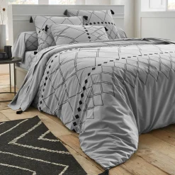 Fantasie Bedlinnen|Vlak Laken<Blancheporte Bedlinnen Massai, in katoen met grafische motieven, afgewerkt met pompons grijs
