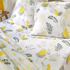 Fantasie Bedlinnen|Vlak Laken<Colombine Bedlinnen Mimosa in katoen met bloemenprint geel