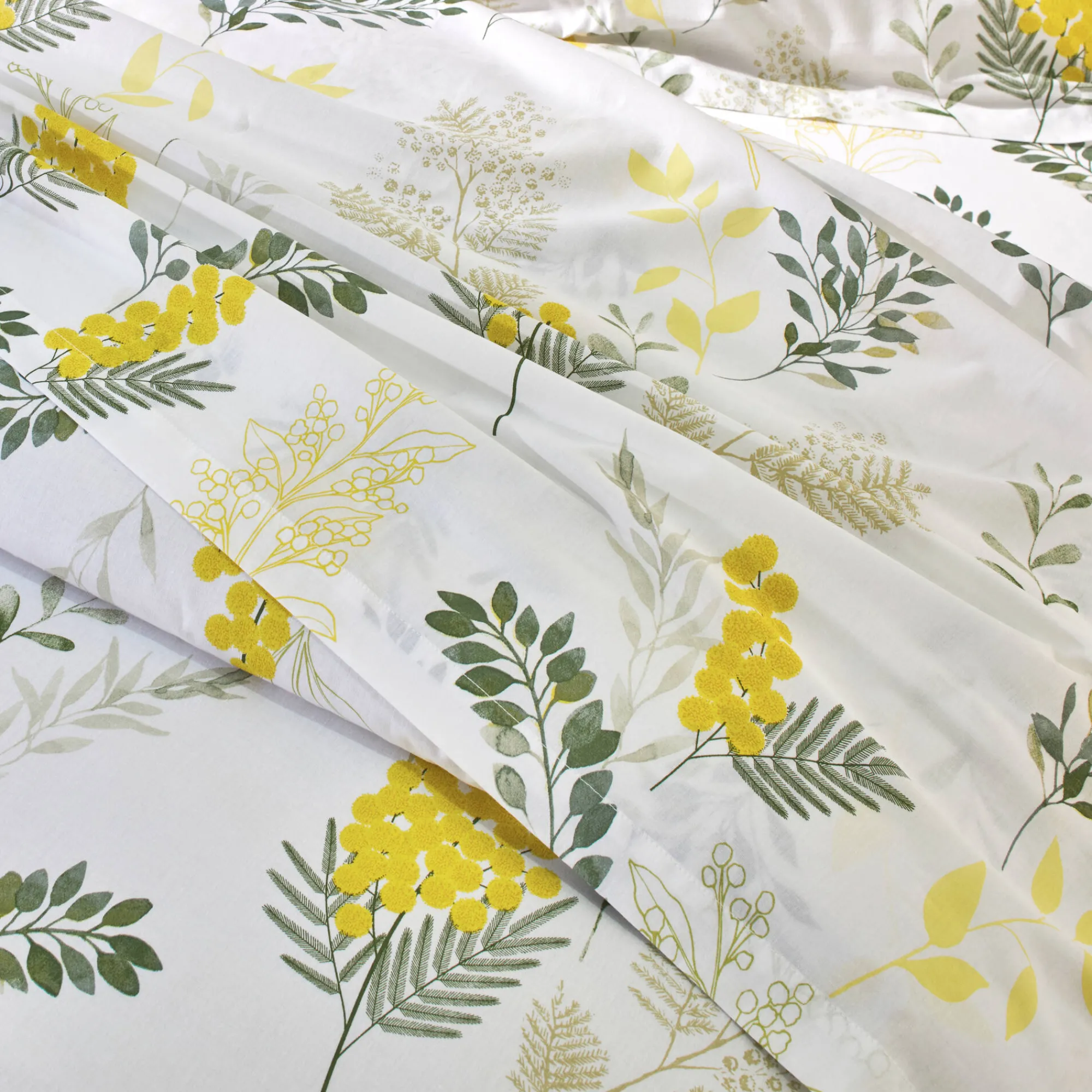 Fantasie Bedlinnen|Vlak Laken<Colombine Bedlinnen Mimosa in katoen met bloemenprint geel