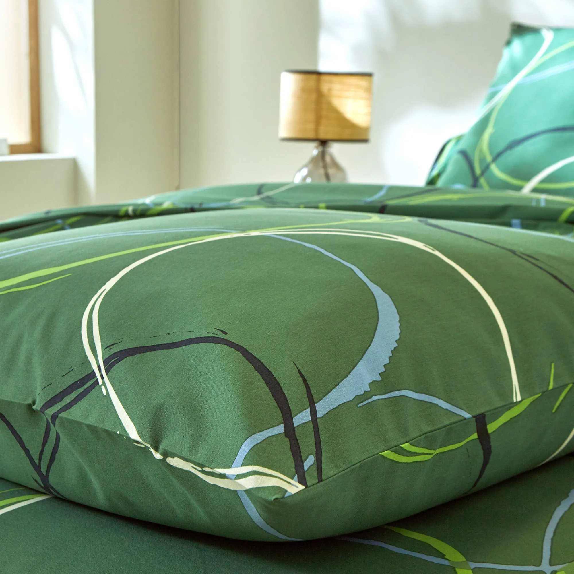 Fantasie Bedlinnen|Vlak Laken<Blancheporte Bedlinnen Noémie in polykatoen met cirkelprint groen