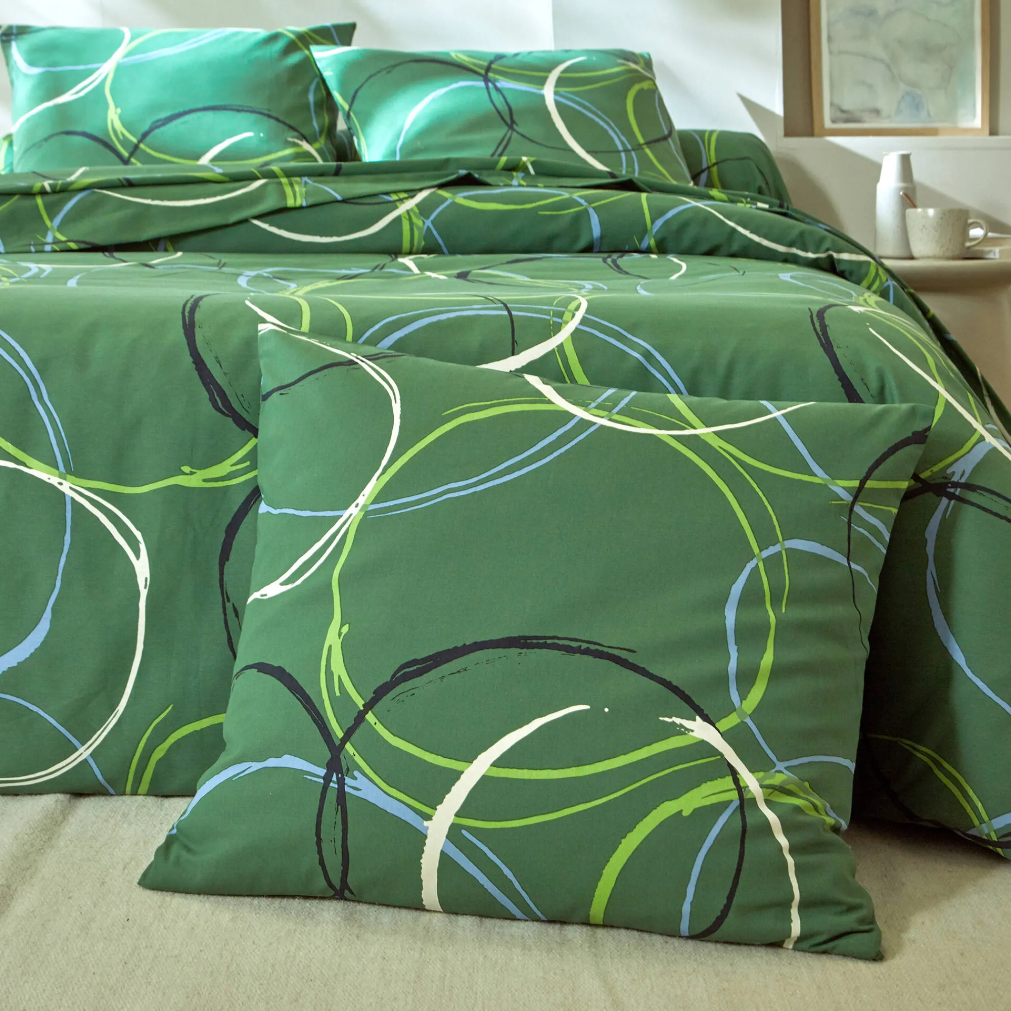 Fantasie Bedlinnen|Vlak Laken<Blancheporte Bedlinnen Noémie in polykatoen met cirkelprint groen
