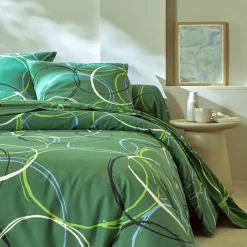 Fantasie Bedlinnen|Vlak Laken<Blancheporte Bedlinnen Noémie in polykatoen met cirkelprint groen