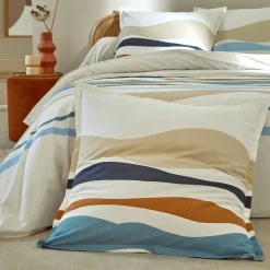 Fantasie Bedlinnen|Vlak Laken<Blancheporte Bedlinnen Ondée met golvenprint - in katoen blauw