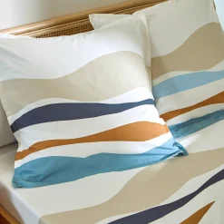Fantasie Bedlinnen|Vlak Laken<Blancheporte Bedlinnen Ondée met golvenprint - in katoen blauw