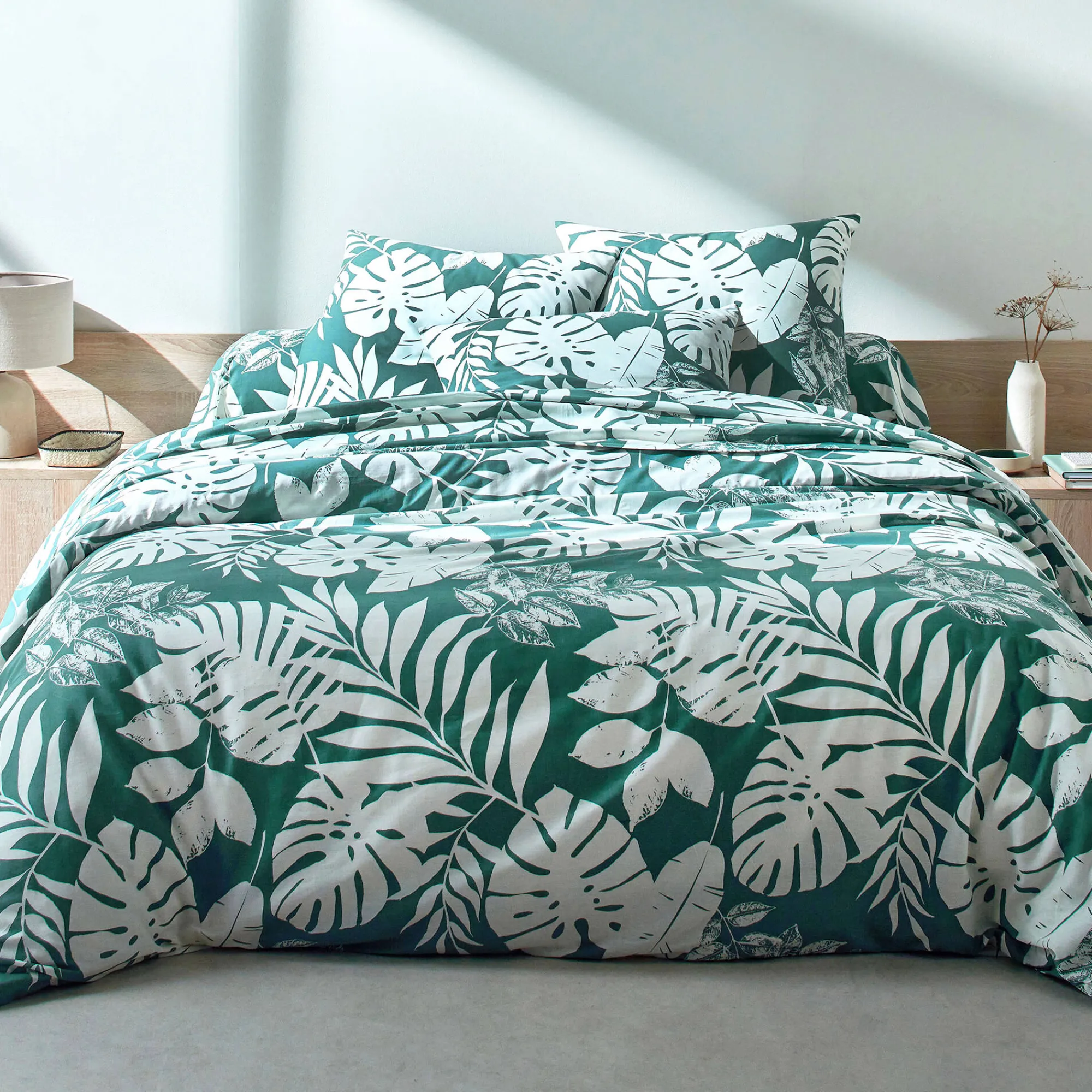 Fantasie Bedlinnen|Vlak Laken<Blancheporte Bedlinnen Paddy met bladerenprint, katoen eucalyptus