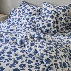 Fantasie Bedlinnen|Vlak Laken<Blancheporte Bedlinnen Petunia in bedrukt katoen blauw