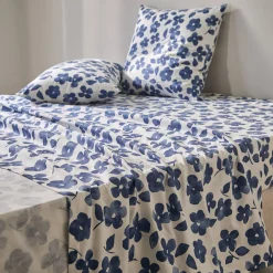 Fantasie Bedlinnen|Vlak Laken<Blancheporte Bedlinnen Petunia in bedrukt flanel blauw