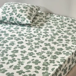 Fantasie Bedlinnen|Vlak Laken<Blancheporte Bedlinnen Petunia in bedrukt flanel amandel groen