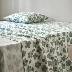 Fantasie Bedlinnen|Vlak Laken<Blancheporte Bedlinnen Petunia in bedrukt flanel amandel groen