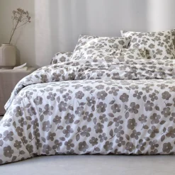 Fantasie Bedlinnen|Vlak Laken<Blancheporte Bedlinnen Petunia in bedrukt katoen grijsbeige