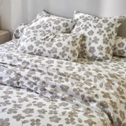 Fantasie Bedlinnen|Vlak Laken<Blancheporte Bedlinnen Petunia in bedrukt katoen grijsbeige
