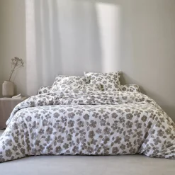 Fantasie Bedlinnen|Vlak Laken<Blancheporte Bedlinnen Petunia in bedrukt katoen grijsbeige