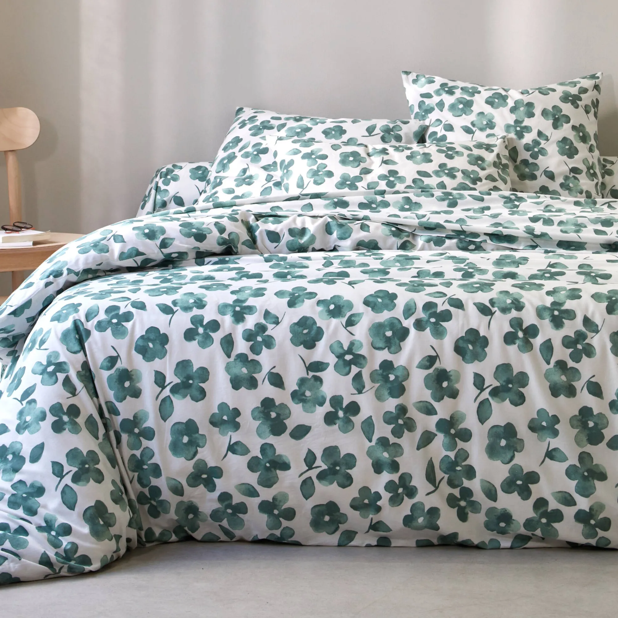Fantasie Bedlinnen|Vlak Laken<Blancheporte Bedlinnen Petunia in bedrukt katoen amandel groen