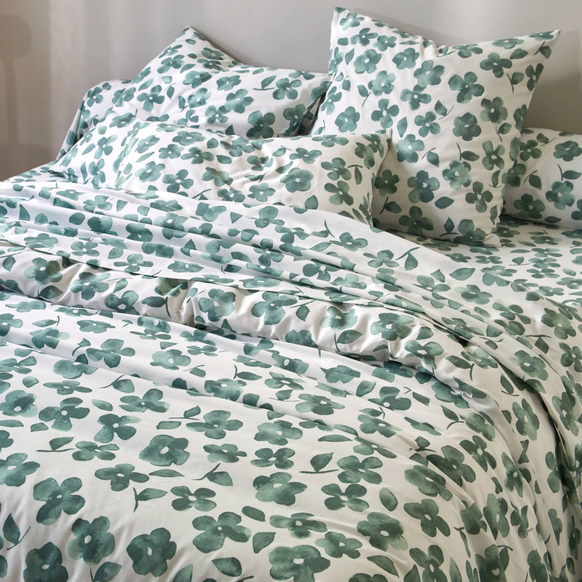 Fantasie Bedlinnen|Vlak Laken<Blancheporte Bedlinnen Petunia in bedrukt katoen amandel groen