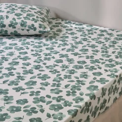 Fantasie Bedlinnen|Vlak Laken<Blancheporte Bedlinnen Petunia in bedrukt katoen amandel groen