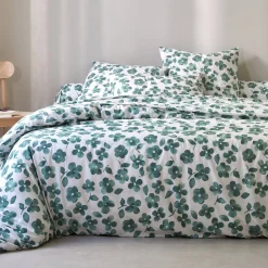 Fantasie Bedlinnen|Vlak Laken<Blancheporte Bedlinnen Petunia in bedrukt katoen amandel groen