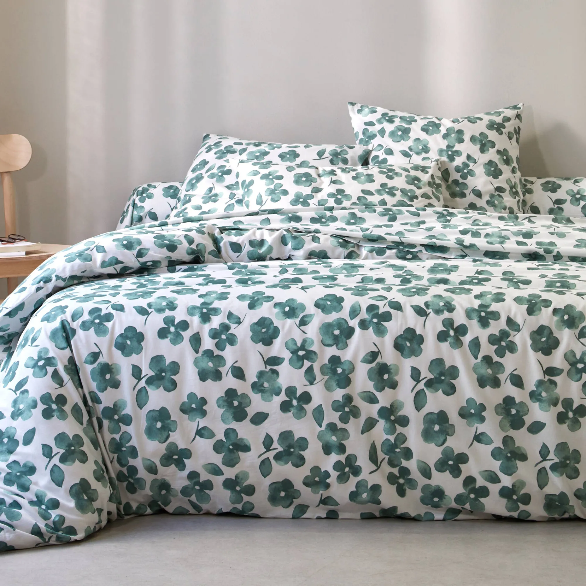 Fantasie Bedlinnen|Vlak Laken<Blancheporte Bedlinnen Petunia in bedrukt katoen amandel groen