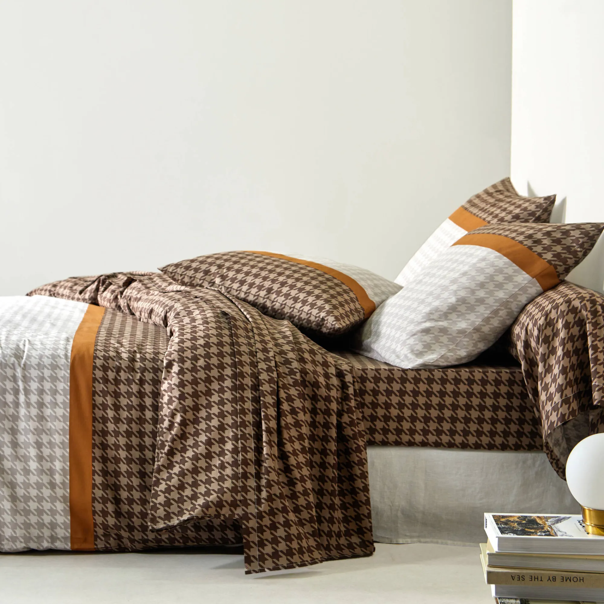 Fantasie Bedlinnen|Vlak Laken<Blancheporte Bedlinnen Pierre in katoen met pied-de-poule print beige