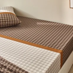 Fantasie Bedlinnen|Vlak Laken<Blancheporte Bedlinnen Pierre in katoen met pied-de-poule print beige