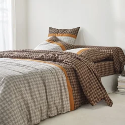 Fantasie Bedlinnen|Vlak Laken<Blancheporte Bedlinnen Pierre in katoen met pied-de-poule print beige