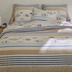 Fantasie Bedlinnen|Vlak Laken<Blancheporte Bedlinnen Riviera in katoen met vissenprint blauw