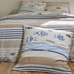 Fantasie Bedlinnen|Vlak Laken<Blancheporte Bedlinnen Riviera in katoen met vissenprint blauw